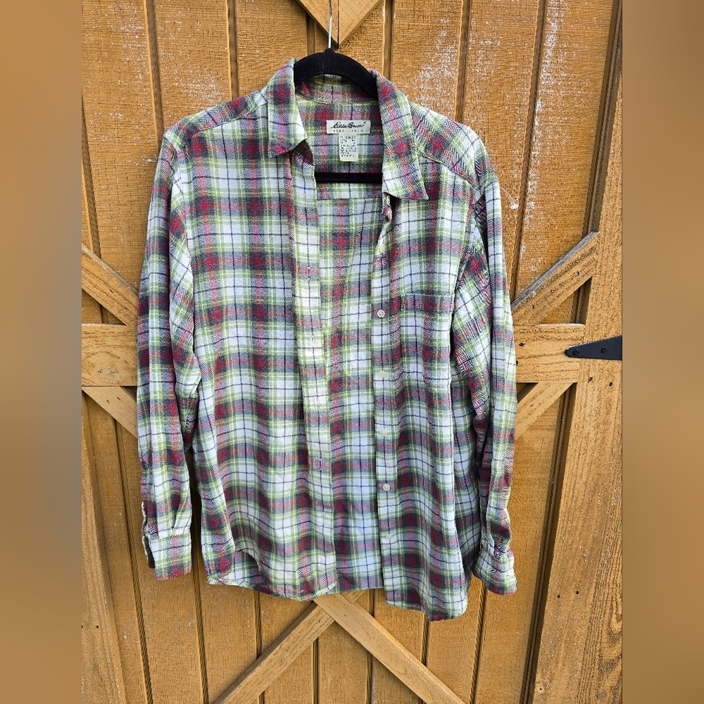 Eddie Bauer Men's Plaid Shirt - Green and Red